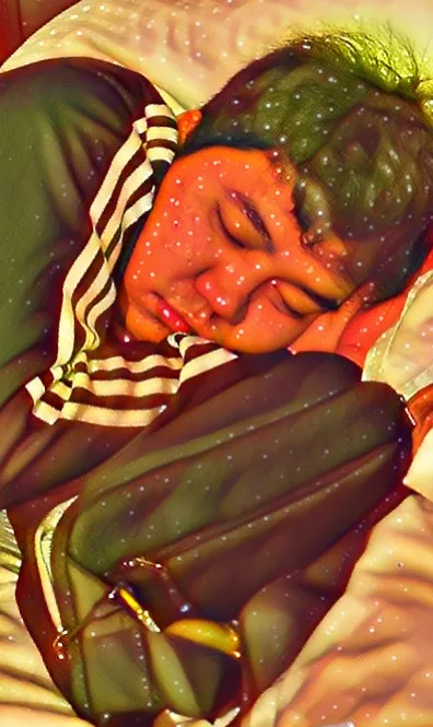 A person asleep, curled up under a blanket